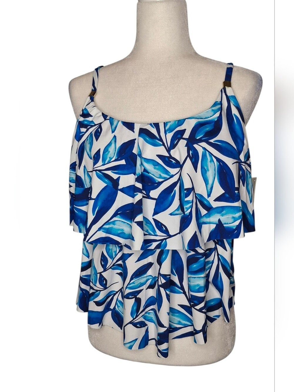 NWT 24th & Ocean Women's Swimwear Laila Leaf Tiered Tankini Top Blue Size XL